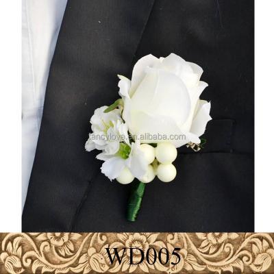 China Silk Corsage The Cloth Groom Corsage Prom Mens Brooch Boutonniere Artificial White Flower Wedding Corsage for sale