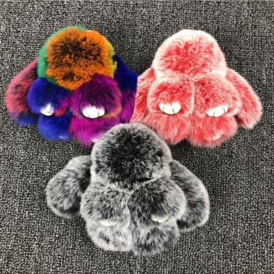 China Plush 17 Pieces Pom Poms Key Chains Fluffy Pompoms Faux Plush Rabbit Fur Pompoms Keychain Keychain for sale