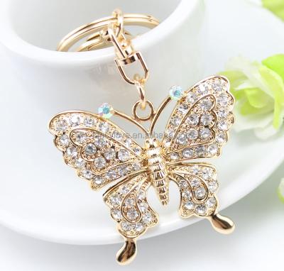 China Butterfly Key Chains Key Chain Yiwu Fashion Full Of Diamond Butterfly Light Gold Plated Key Chains for sale