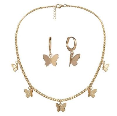 China Romantic Butterfly Necklace Earrings Set Adjustable Butterfly Chain Necklace Charm Circle Earrings Butterfly Jewelry For Women Girls for sale