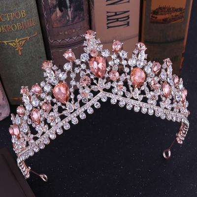 China Retro baroque purple crystal wedding crown Crystal Tiara Pink Wedding Crown royal for brides Princess Headpieces Bridal Hair accessories for sale