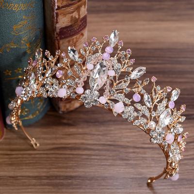 China Retro Baroque Purple Crystal Wedding Crown 18k Plated Jeweled Baroque Tiara For Women Crystal Queen Crowns and Tiaras for sale