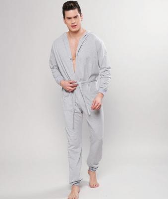 China Breathable Warm Fashionable Men's One-Piece Jumpsuit Pajamas Hoodie Sleep Long Dress Customized Male Winter Overalls Pajamas for sale