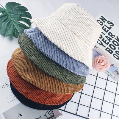 China Keep Warm High Quality Fashion New Design Winter Hat For Women Solid Color Brim Wide Brim Fishing Hat Custom Logo Corduroy Bucket Hats for sale