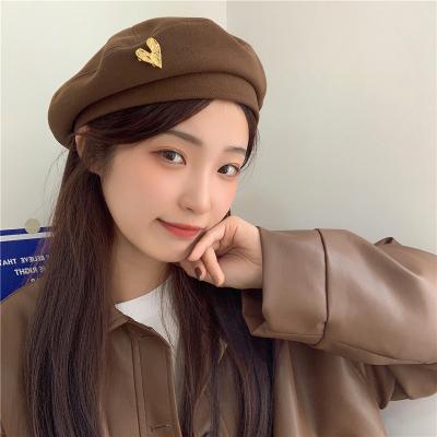 China All-in-One Beret Female Vintage New Trend New Fashion Love Metal Painter Hat for sale