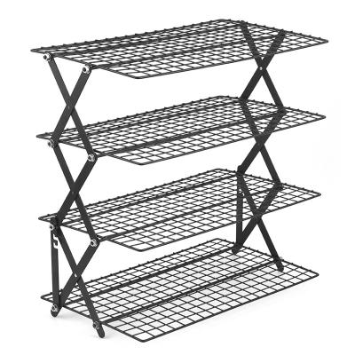 China Portable Outdoor Metal Durable Iron Storage Rack Picnic Rack Folding Table Camping Food Rack Camping Food Rack Shelf for sale