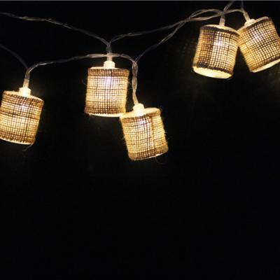 China Decorative Hanging LED Lighting Chain Jute Lantern Lighting String String Use Battery Indoor Light for sale