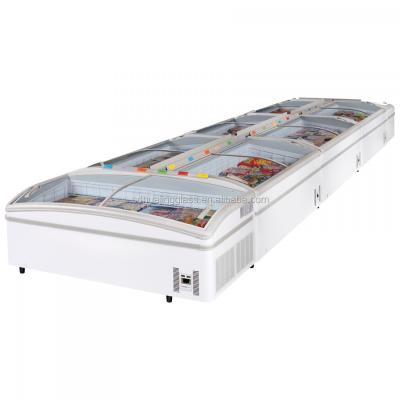 China Commercial Island Chest Display Open Top Freezer With Sliding Flat Lid Glass Door for sale