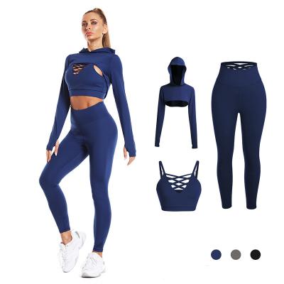 China Viable Wholesale Ladies Knitted Activewear Gym Fitness Clothing Women 3 Piece Worikout Set for sale