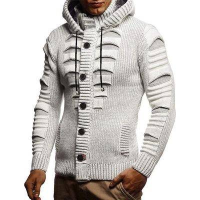 China ANYU 2022 Hole knitted Oversized Men's Hooded Sweater Thick Plus Size Men Cardigan Sweaters for sale