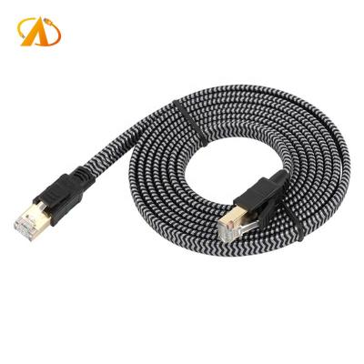 China Data Transfer Network Cat8 Cable 26AWG Flat Nylon Braided LAN Patch Cord 40Gbps 2000Mhz RJ45 Flat Cable For Modem/Router/Game for sale