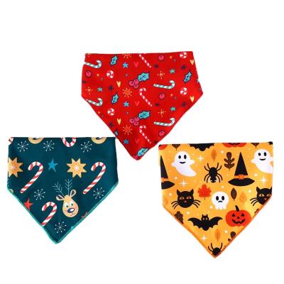 China New Stocked Wholesale Pet Bandana Cat Dog Print Bib Christmas Halloween Party Pattern Dog Triangle Printed Bandana for sale