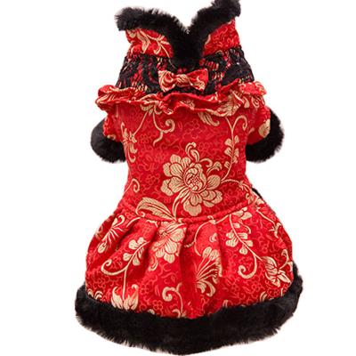 China 2021 Viable Red Chinese Style Cheongsam Pet Clothes New Year Patterns Winter Custom Pet Clothing Greeting for sale