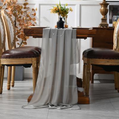 China Durable Amazon Supplier Elegant Chiffon Soft Wedding Banquet Table Runner Party Decoration Romantic Bohemian Style Gray Table Flag Cloth for sale