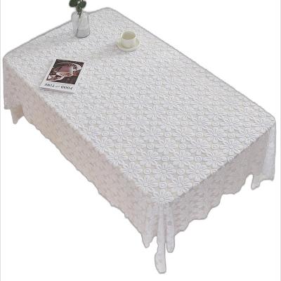 China Waterproof Gauze Fitted Table Cloth Wedding Customized Hotel Restaurant Table Covers With White Floral Rectangular Square Party Tablecloths for sale