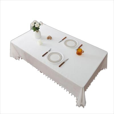 China Disposable White Slub Yarn Tablecloths With Tassel Birthday Party Table Cloth Wholesale Rectangular Square Durable Home Dining Table Covers for sale