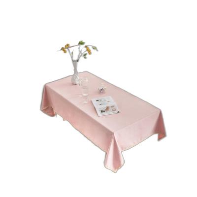 China Waterproof Lace Edge Wedding Table Clothes Pink Happy Birthday Tablecover Wholesale Rectangular Fitted Tablecloth Luxury Custom Table Cover for sale