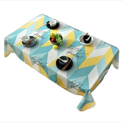 China Disposable Customized Yellow Blue Diamond Design Table Cloth Washable Wedding Party Event Fitted Printed Tablecloth For Rectangular Tables for sale