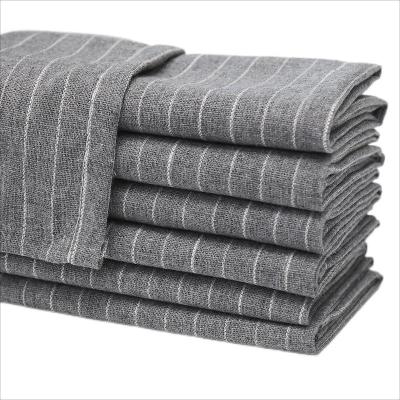 China Disposable Customized Cotton Dinner Napkins Luxury Home Hotel Restaurant Wedding Party Table Cloth 16x16 Inches Gray Stripe Handmade Napkin for sale