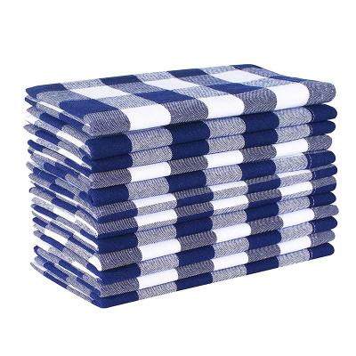 China Disposable Blue Lattice Yarn Dyed Color Cotton Napkins Wedding Restaurant Hotel Soft Comfortable Fabric Washable Cloth Dinner Table Napkin for sale