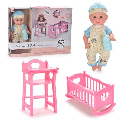 China Healthy education 14 inch 6 drink and wet baby - doll with chair and bed for sale