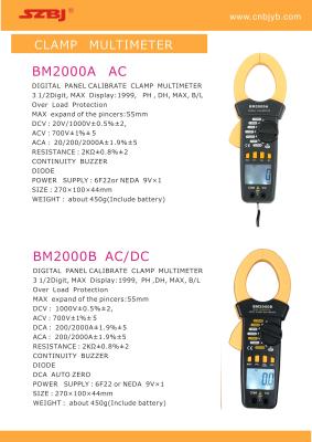 中国 2000A 2.2インチ700VデジタルACクランプ メートル、小型デジタル クランプ メートル 販売のため