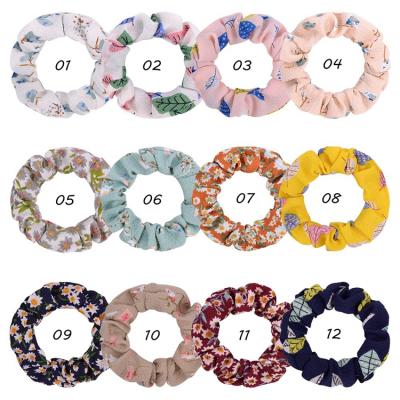 China Vintage 3.4 Inch Retro Small Kids Hair Accessories Korean Floral Chiffon Safe Soft Scrunchies For Kids for sale