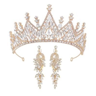 China New Baroque Zinc Alloy Girls Love Princess Silver Crystal Tiaras Earrings Set Gold Wedding Party Hair Accessories Bridal Gift Jewelry for sale