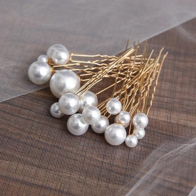 China Alloy Simulated Bridal Women Pin Metal Barrette U-shaped Clip Hairpins Tiara Hair Accessories Wedding Hairstyle pearl design tools for sale