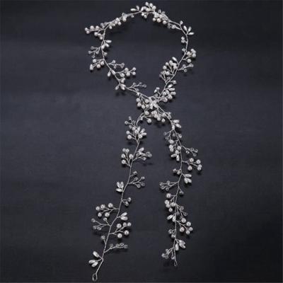 China Zinc Alloy Bridesmaid Diamante Hair Vine Accessories Wedding Crystal Pearl Hairpins Bridal Tiaras Hairbands Headwear Jewelry 35cm Long for sale