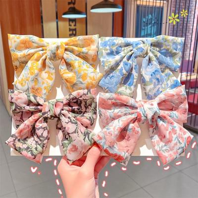 China Fabric Fashion Hair Accessories Bow Children Girls Hairpin Floral Headdress Printed Side Bangs Clip Barrettes for sale