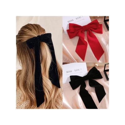 China New Classic Fashion Women Girls Simple Bow Hairpin Hair Accessories Hair Clips Red Black Velvet Hair Barrettes For Princess for sale