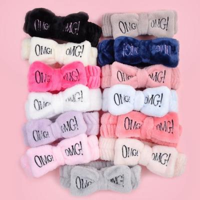 China New Chiffon Headbands Headwear Hair Bands Turban Hair Accessories OH MY GOD Letter Coral Fleece Wash Face Bow Headbands For Women Girls for sale