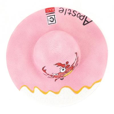 China Picture 14 Colors Hot Selling New Summer Adult Casual Girls Bundle Outdoor Big Brim Sun Hats Beach Hat Women's Hand Paint Straw Hats for sale