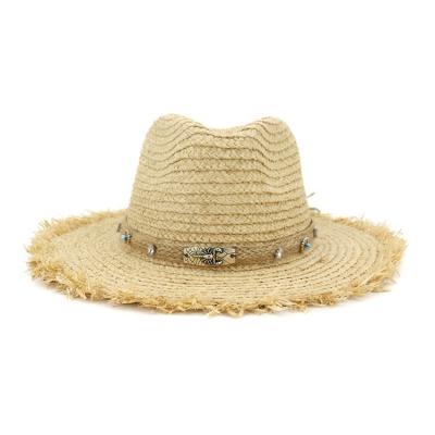 China Men's UV Jazz Summer Cool Cowgirl Raffia Straw Western Cowboy Sun Hat Panama Hat Women's New Trendy Beach Striped Belt for sale