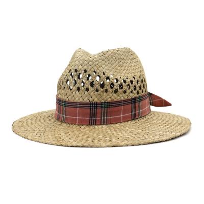 China Summer New Sombrero Women Men Fedora Beach Vacation Panama Straw Sun Hat Wide Brim Striped Sun Visor Casual Vegetable Plankton Straw Hats For Women for sale