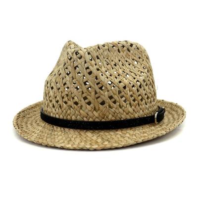 China Man's Outdoor Natural Plant Plankton Striped Straw Hat Summer Hollow Breathable Jazz Cowboy Hats For Sale 100% Sun Protection for sale