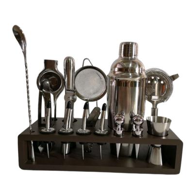 China Amazon Logo Mixology Stainless Steel Bar Tool Kit Bartender Viable Custom Cocktail Shaker Kit Bamboo Stand for sale