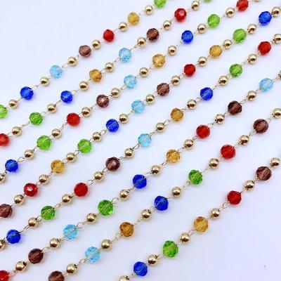 China 2023 DIY Jewelry Accessories Environmental Friendly Pure Copper Color Preserving 4mm Colorful Crystal Copper 3mm Bead Manual Chain for sale