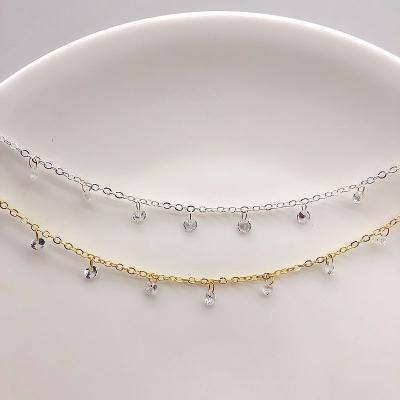 China Hot Selling Environmental Friendly Preservation 2.0 Pure Copper Bright Color O Cross DIY Jewelry Accessories Flat Chain With Zircon Crystal Chain for sale