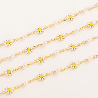 China Environmental Friendly Hot Selling Genuine Gold Oil Drip Daisy Spacer Bead Hand Plated Copper Chain for sale