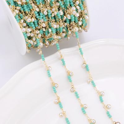 China Hot Sale Environmentally Friendly Winding Green Stone With Bead Personality Oil Drip Colorful DIY Chain Gem Necklace for sale