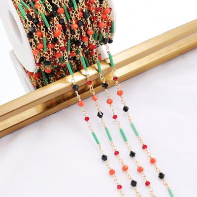 China Environmental friendly hot sale 18K color preserving color oil dripping green piping with pure handcrafted red and black topaz chain for sale