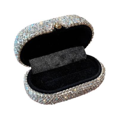 China Jewelry Storage Wholesale Ring Box Luxury Wedding And Engage Studded Flip Box With Diamonds Women Jewelry Box For Gift for sale