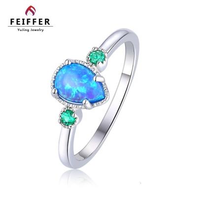 China Wholesale CLASSIC Women Ring Trendy Style Pear Shape Silver Opal Ring Blue 925 Sterling Silver Opal Ring Engagement Party Ring for sale