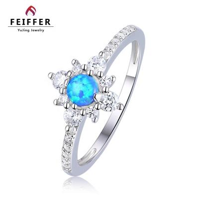 China Charming Sale Items Created Ocean Blue Opal Jewelry 925 Silver Wedding Ring With CZ for sale