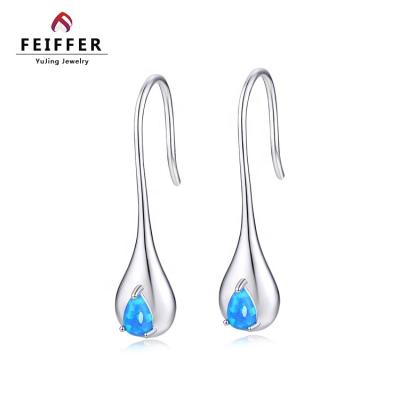 China Simple Design Romantic Fire Women Jewelry Water Blue Opal Drop 925 Sterling Silver Earring for sale