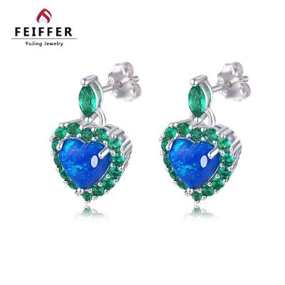 China Good Selling Trendy Silver Blue Opal Heart Shape Stud Earring Green Semi-Gemstone Jewelry 925 Fashion Accessories for sale