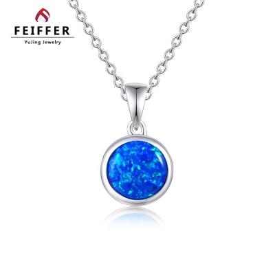 China Round Shape Jewelry 925 Silver Pendant Simple Classic Blue Opals Tiny for sale