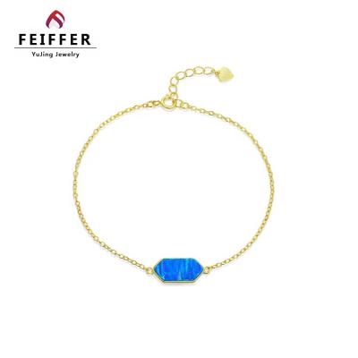 China Blue Opal Jewelry Delicacy Customized Irregular 925 Silver Created Opal Bracelet for sale